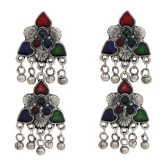 Silver Oxidised Finish Meenakari Necklace Set