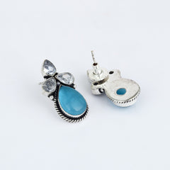 Silver Oxidised finish Blue AD pendant Set