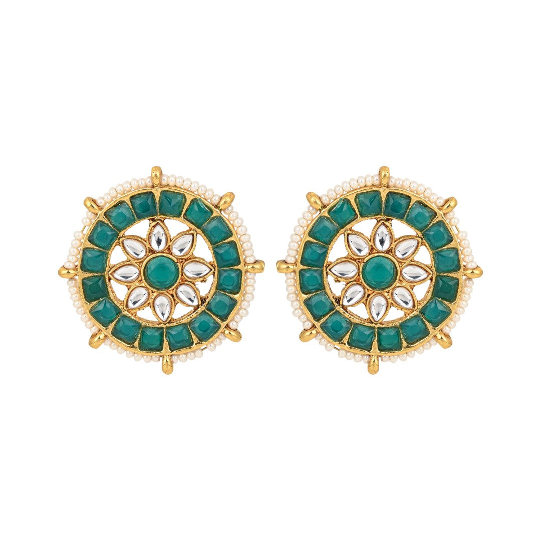 Elegant Kundan Choker Necklace Set with Pearl Mesh Strap Green