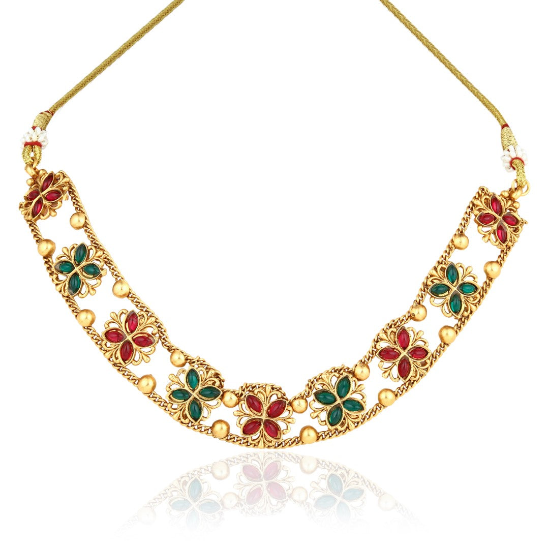 Gold plated floral Necklace set - Multi