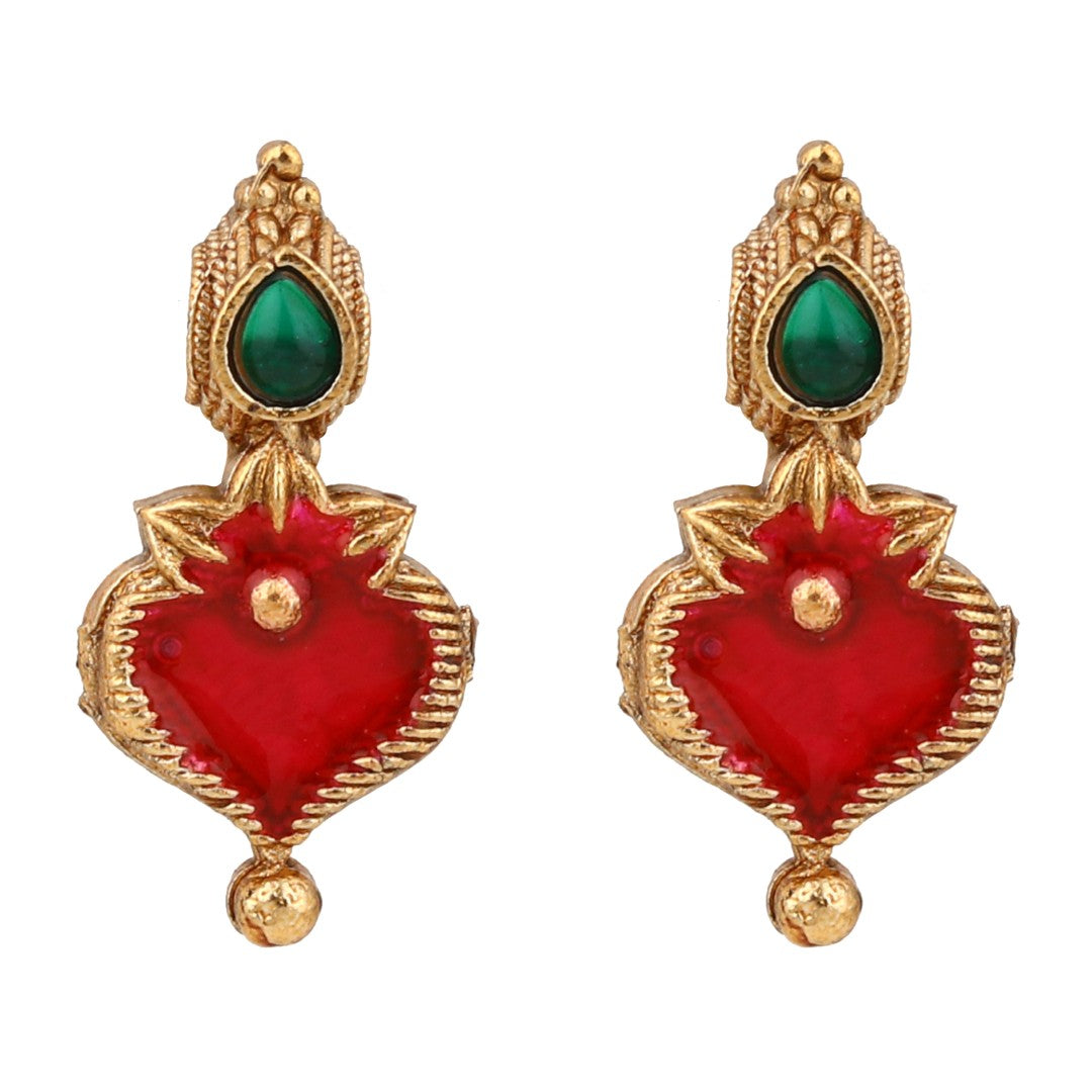 Red Meenakari Floral Alloy Necklace Set