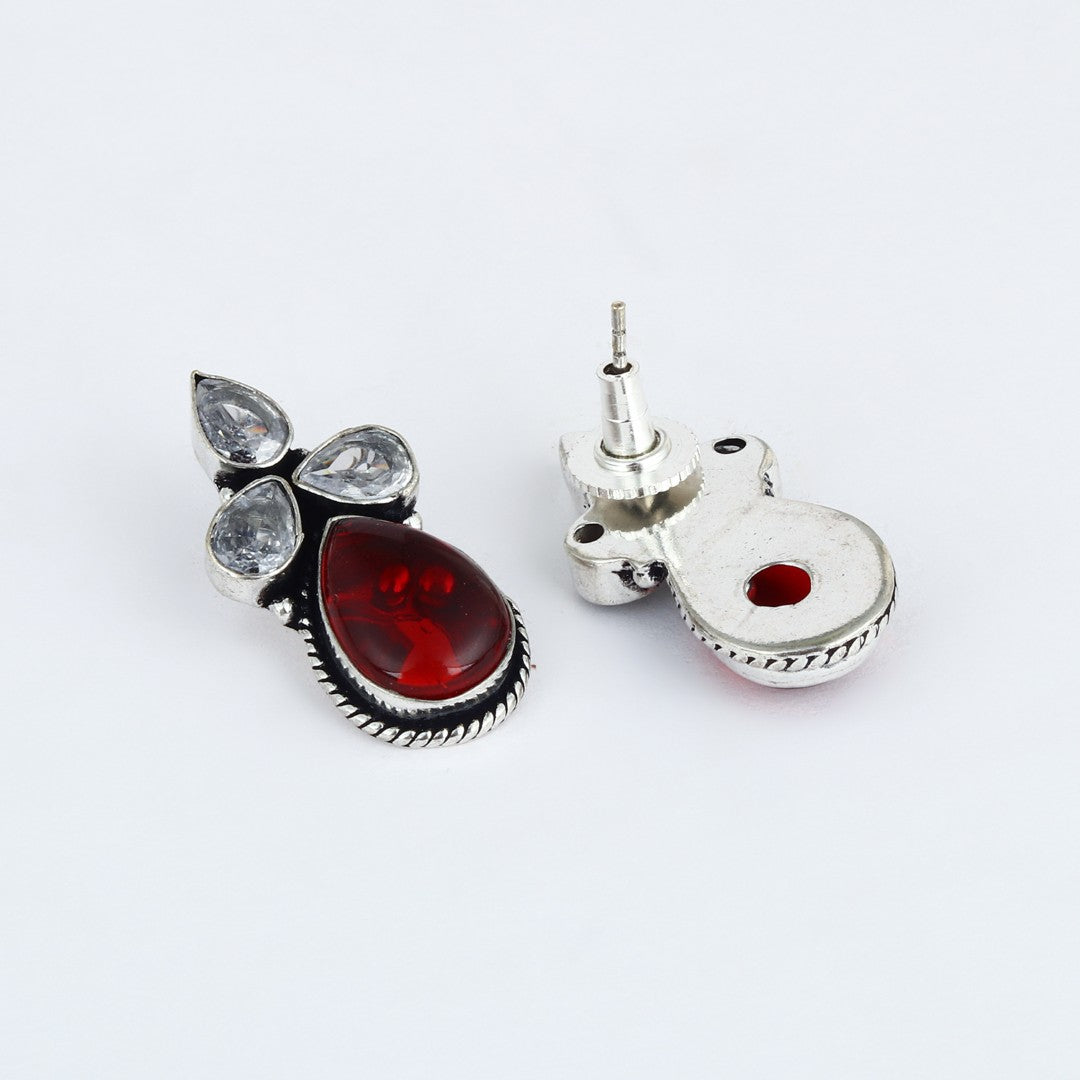 Silver Oxidised finish Red AD pendant Set