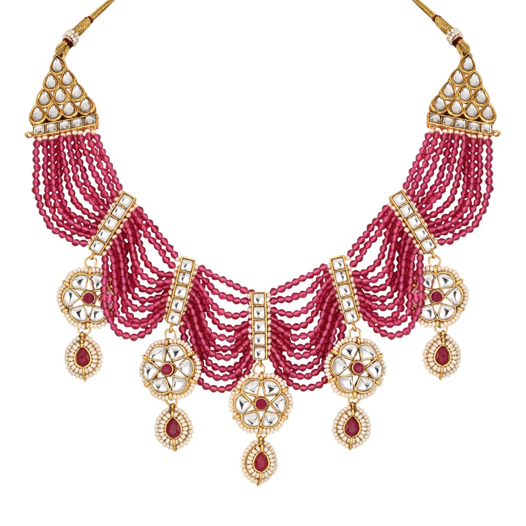 Red  Necklace set with jhumka earrings