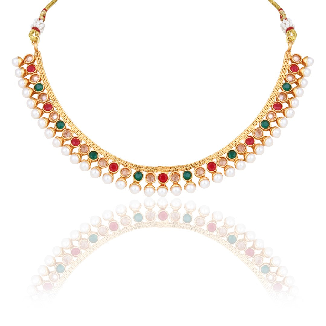 Multicolour Elegance Gold-Tone Necklace & Earrings Set