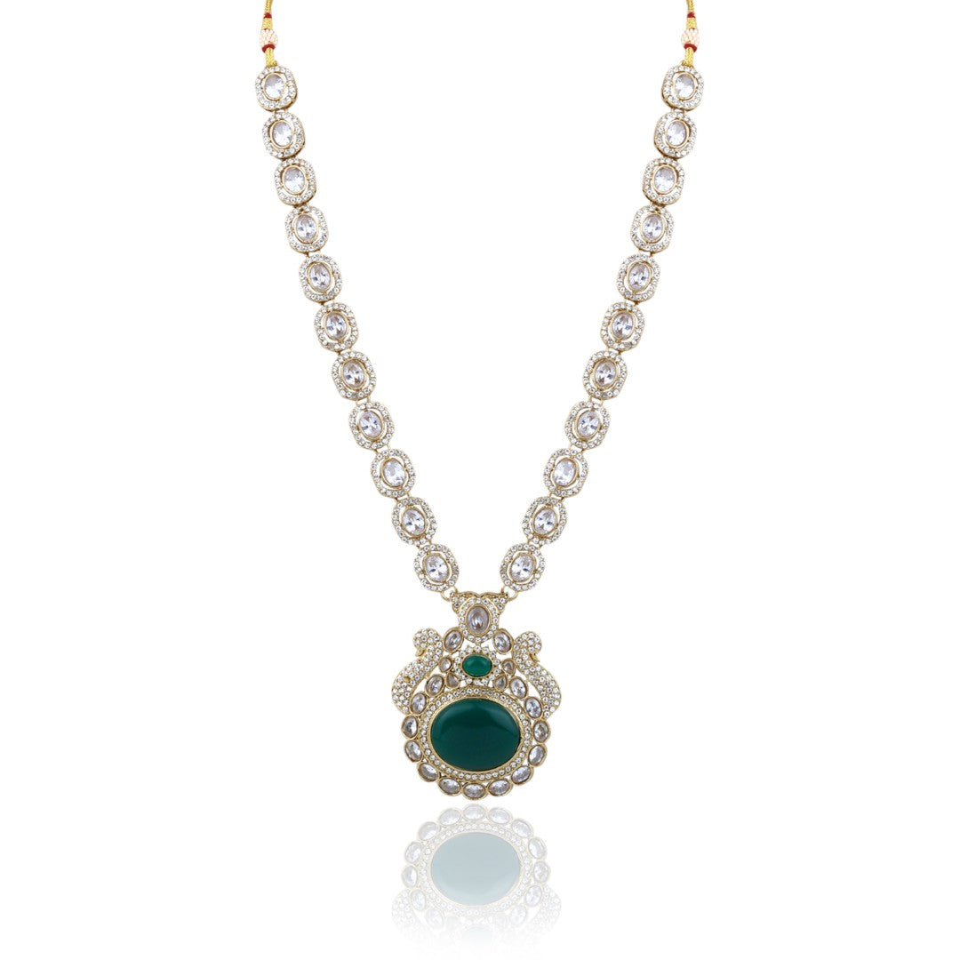 Emerald Green Elegance Gold-Tone Necklace & Earrings Set