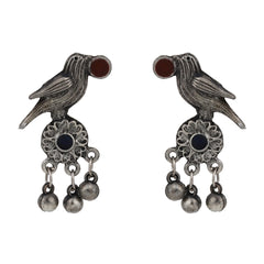 Silver Oxidised Finish Meenakari Jewellery Set