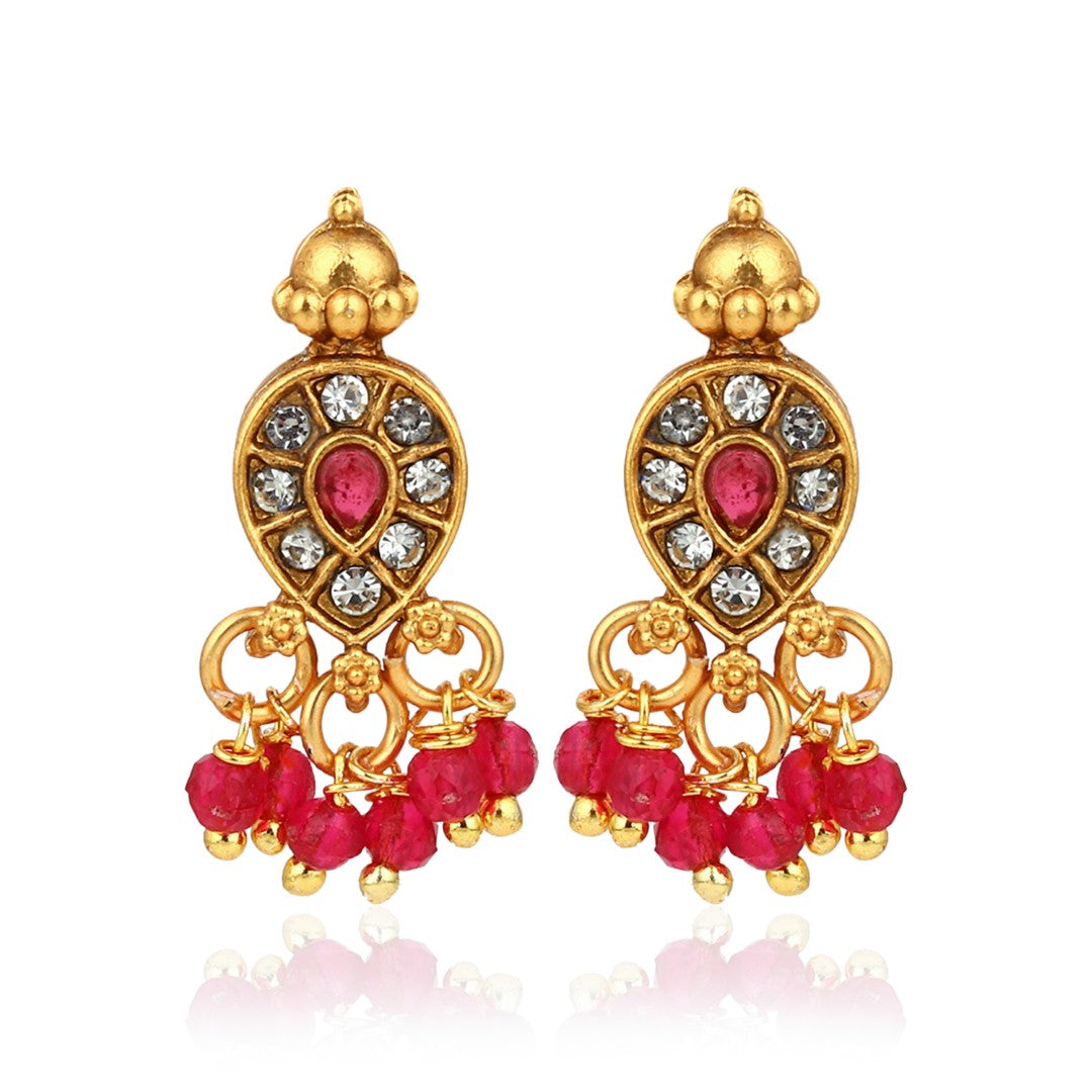 Ruby Emerald Filigree Necklace Earrings Set