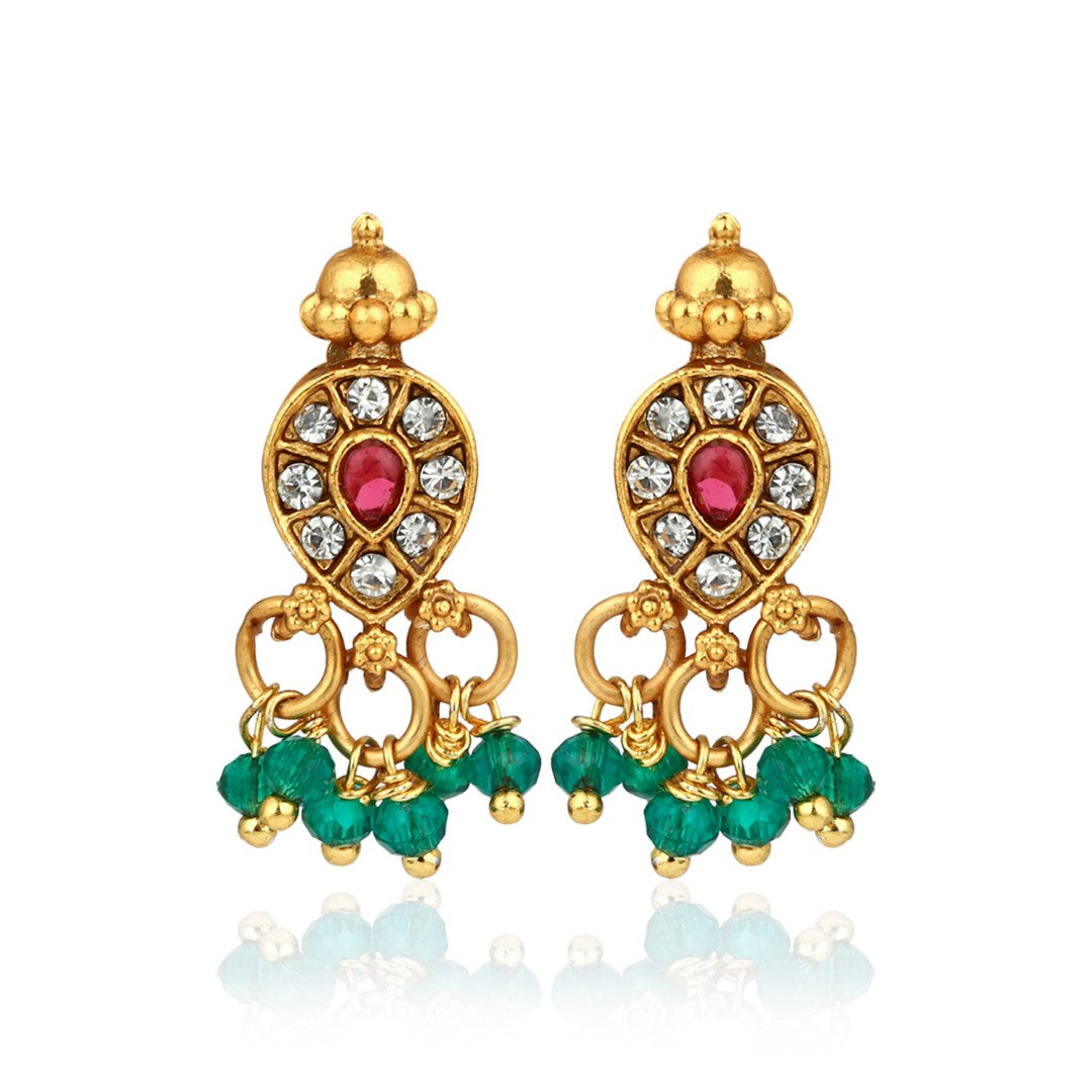 Ruby Emerald Filigree Necklace Earrings Set