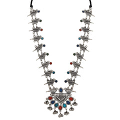 Silver Oxidised Finish Meenakari Jewellery Set