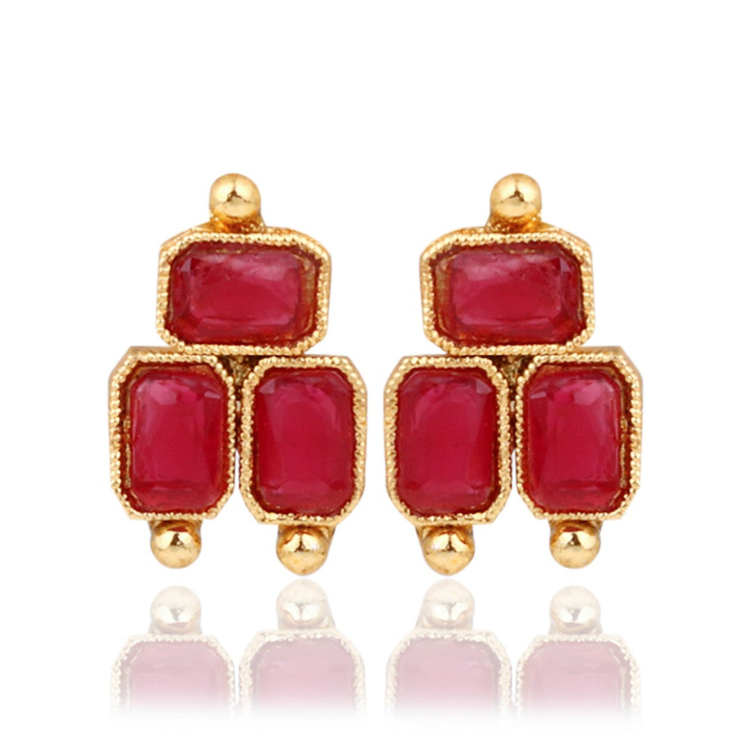 Ruby Royale Double-Layer Gold-Tone Necklace & Earrings Set