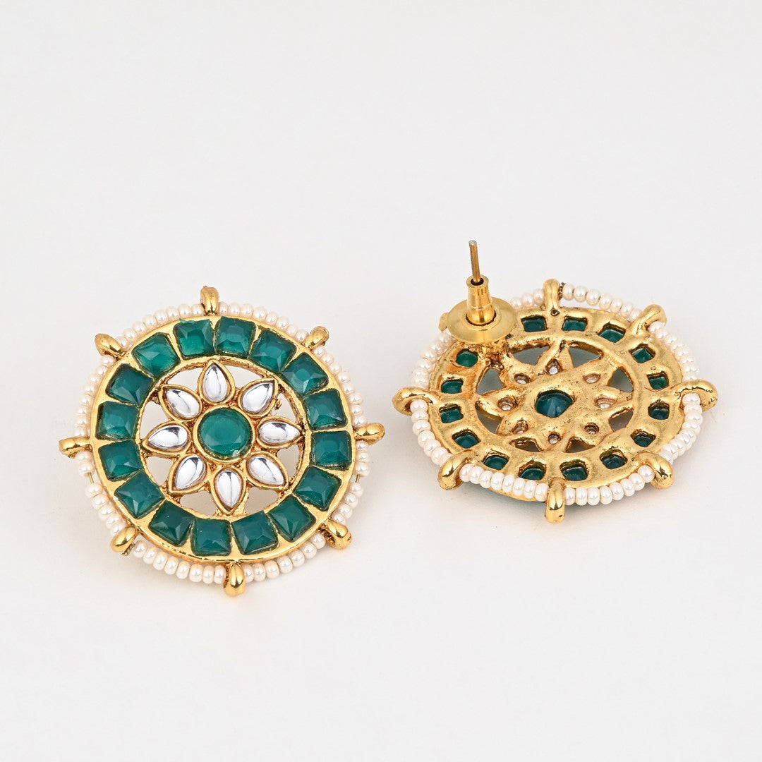 Elegant Kundan Choker Necklace Set with Pearl Mesh Strap Green