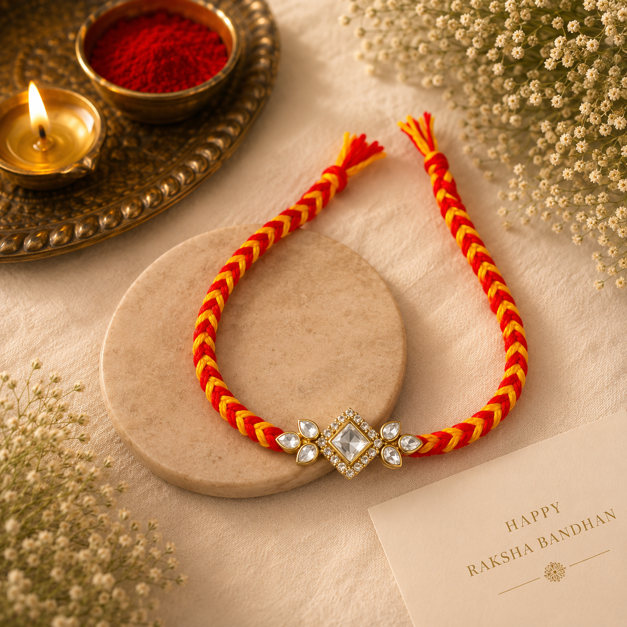 Peacock Enamel & Kundan Stone Rakhi Combo