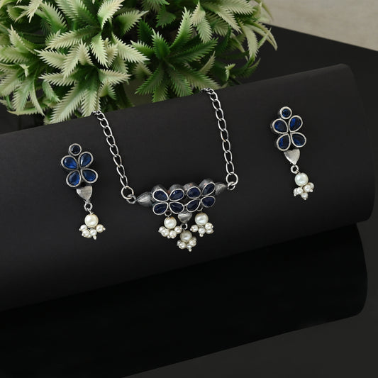 Silver oxidised finish delicate choker set