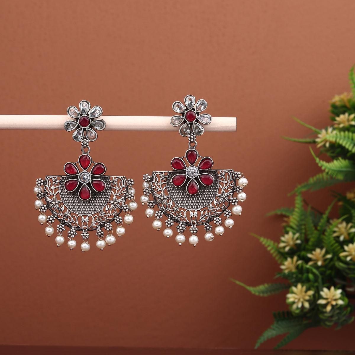 Silver Oxidised finish Chandbali