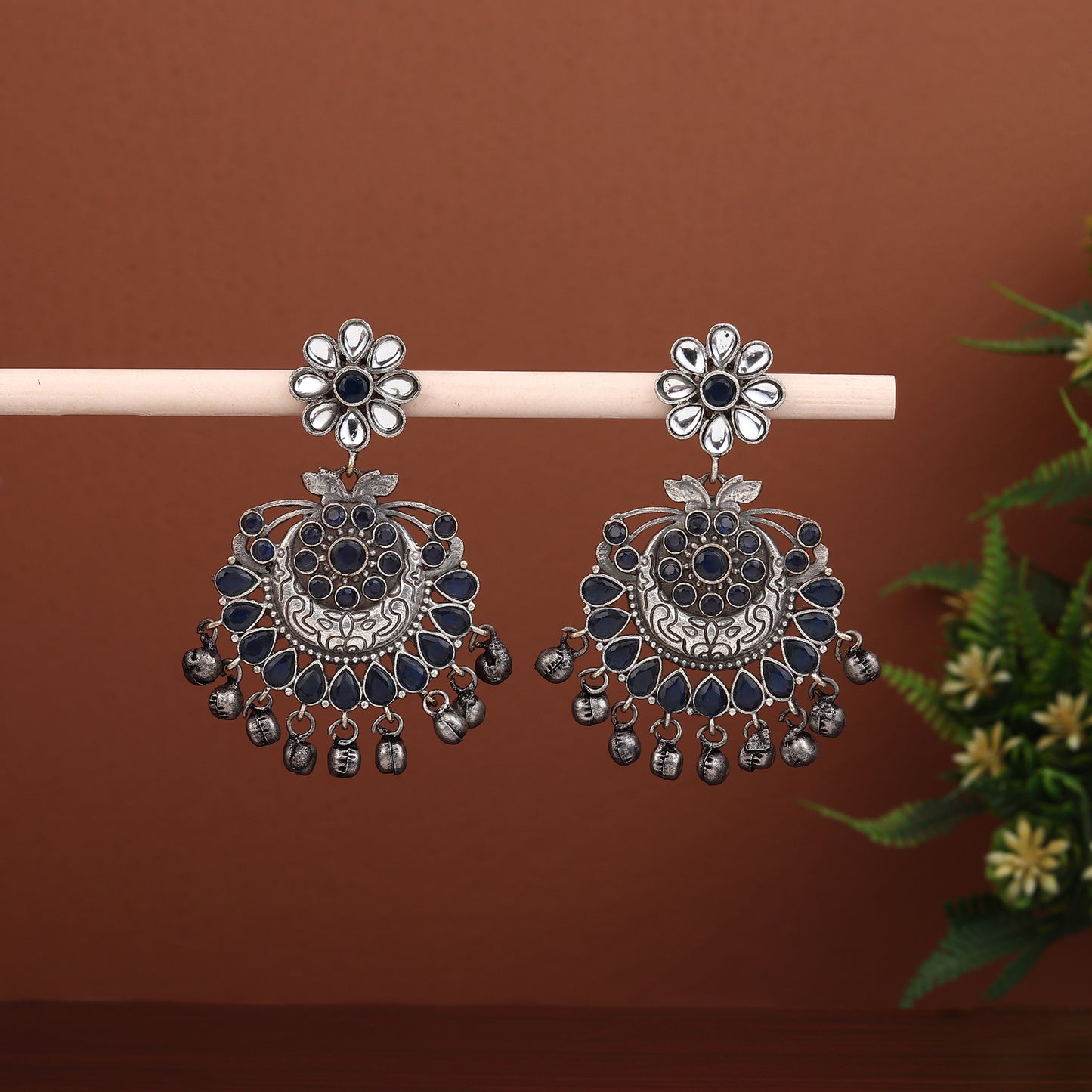 Silver Oxidised finish Chandbali