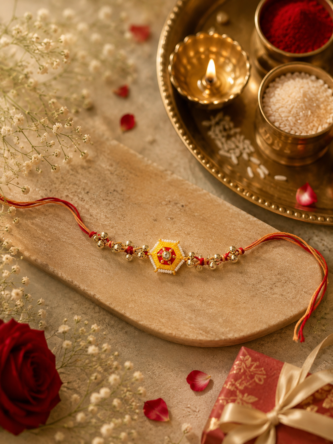 Colorful Stone & Hexagon Beaded Rakhi Combo
