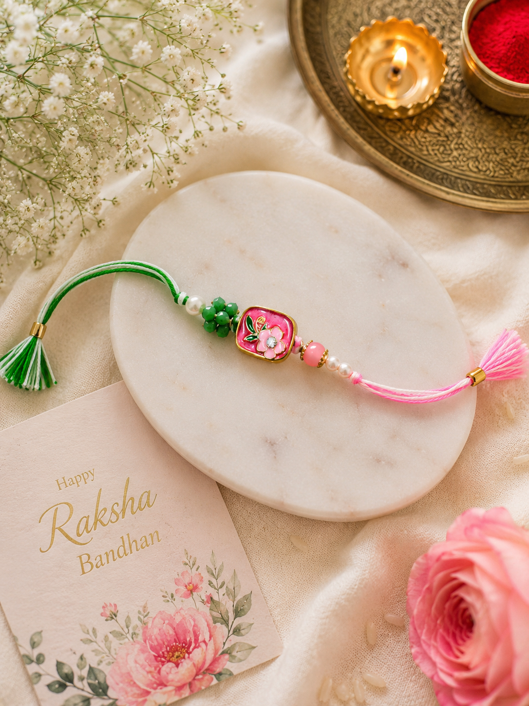 Floral Meenakari Rakhi Set