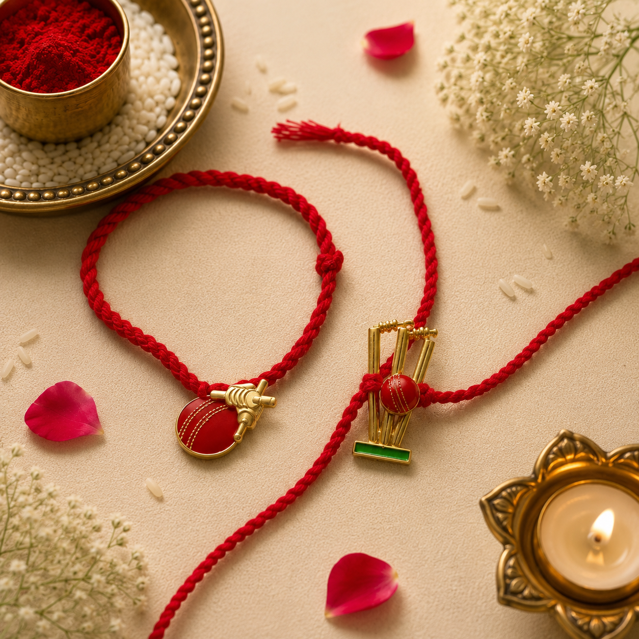 Cricket Ball & Stumps Rakhi Set of 2