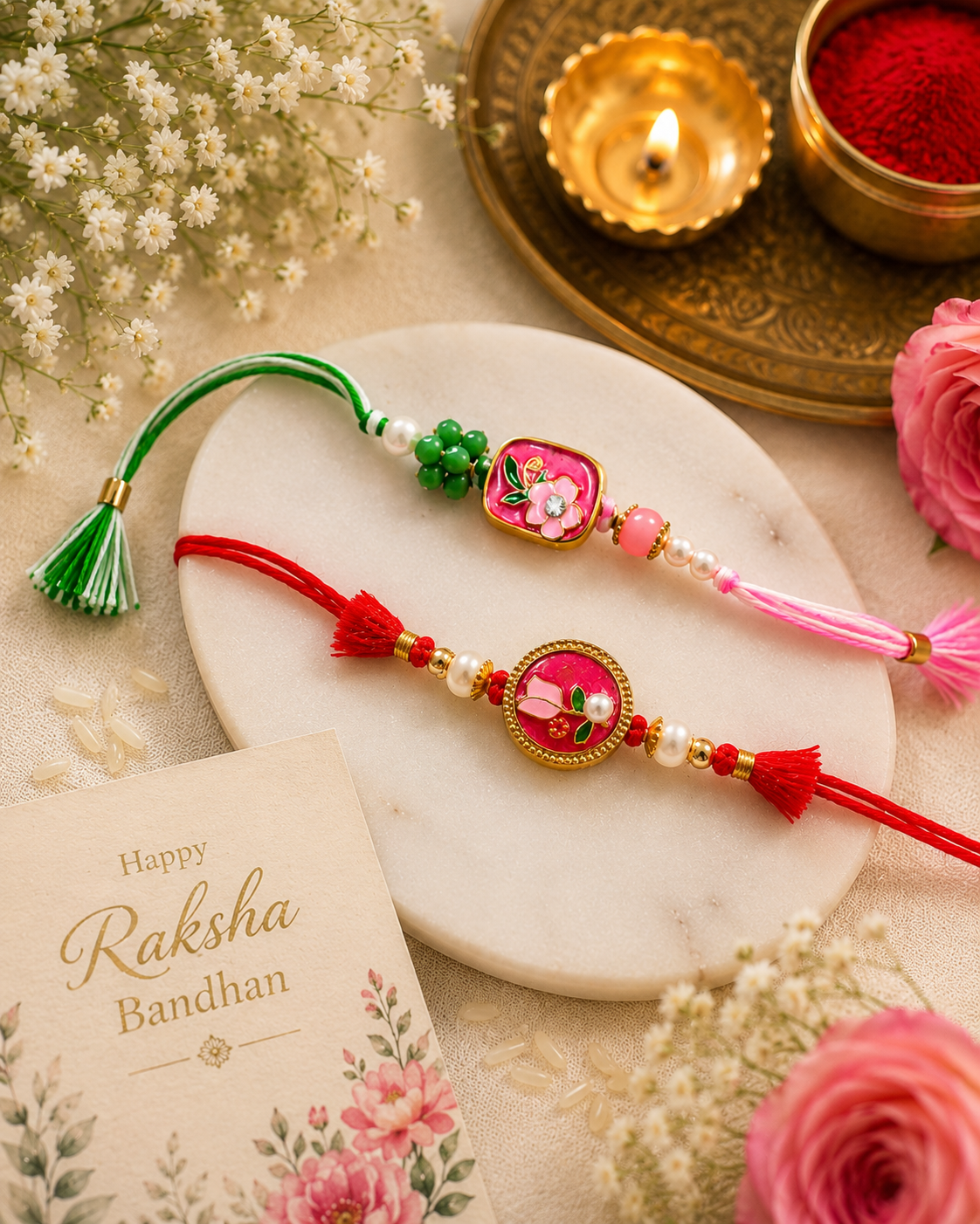 Floral Meenakari Rakhi Set