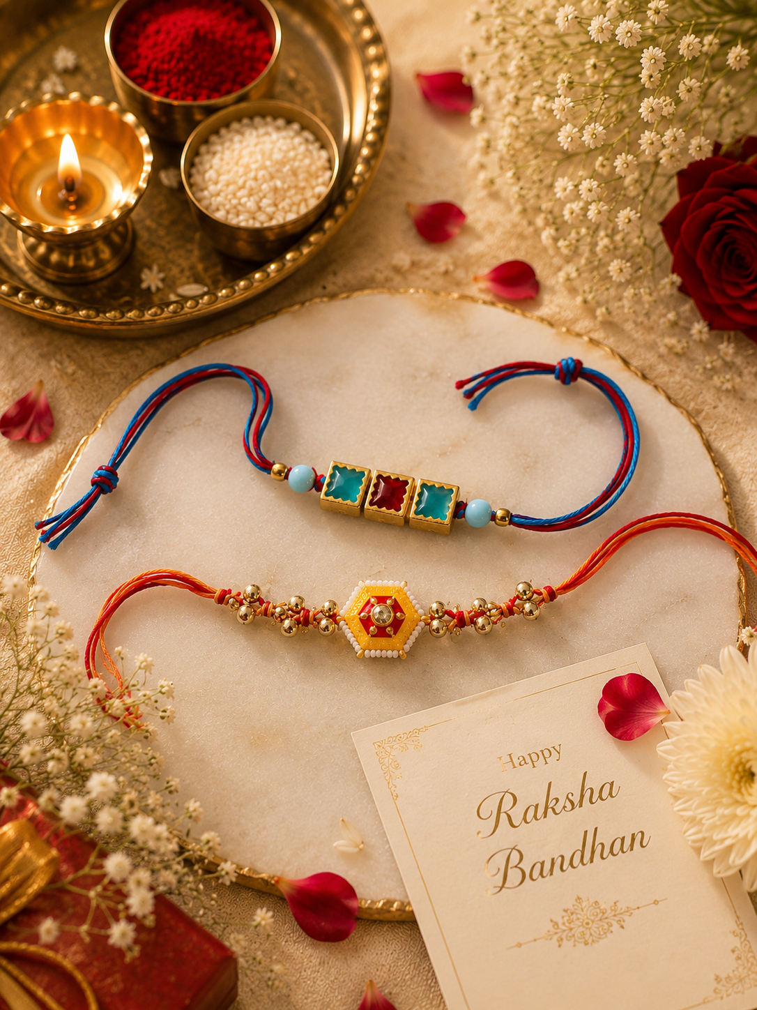 Colorful Stone & Hexagon Beaded Rakhi Combo