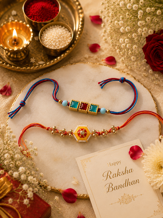 Colorful Stone & Hexagon Beaded Rakhi Combo