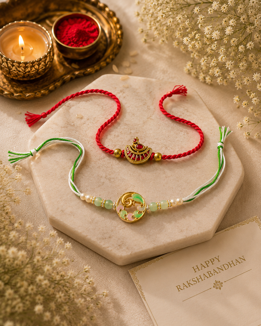 Pastel & Ruby Designer Rakhi Set of 2