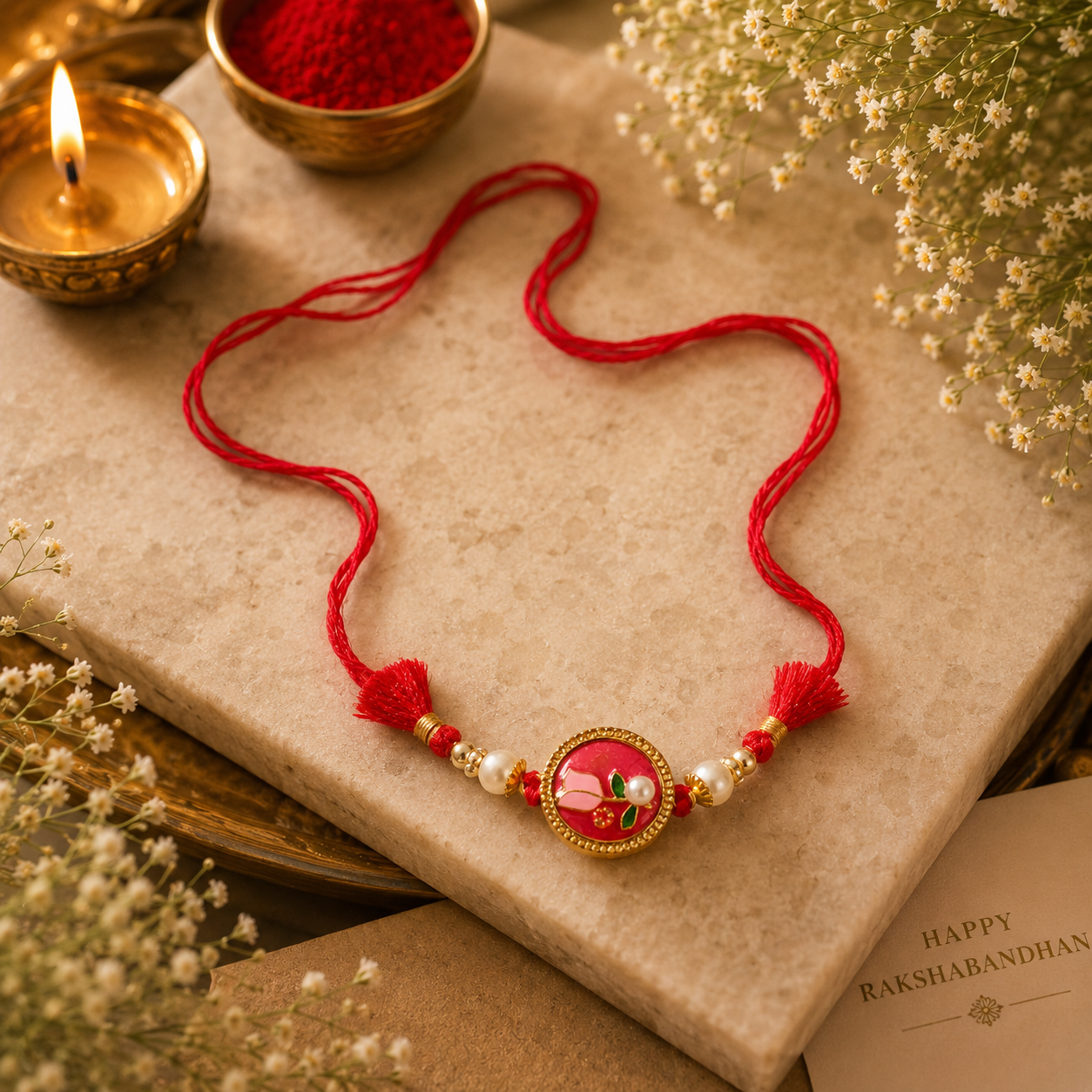 Floral Meenakari Rakhi Set