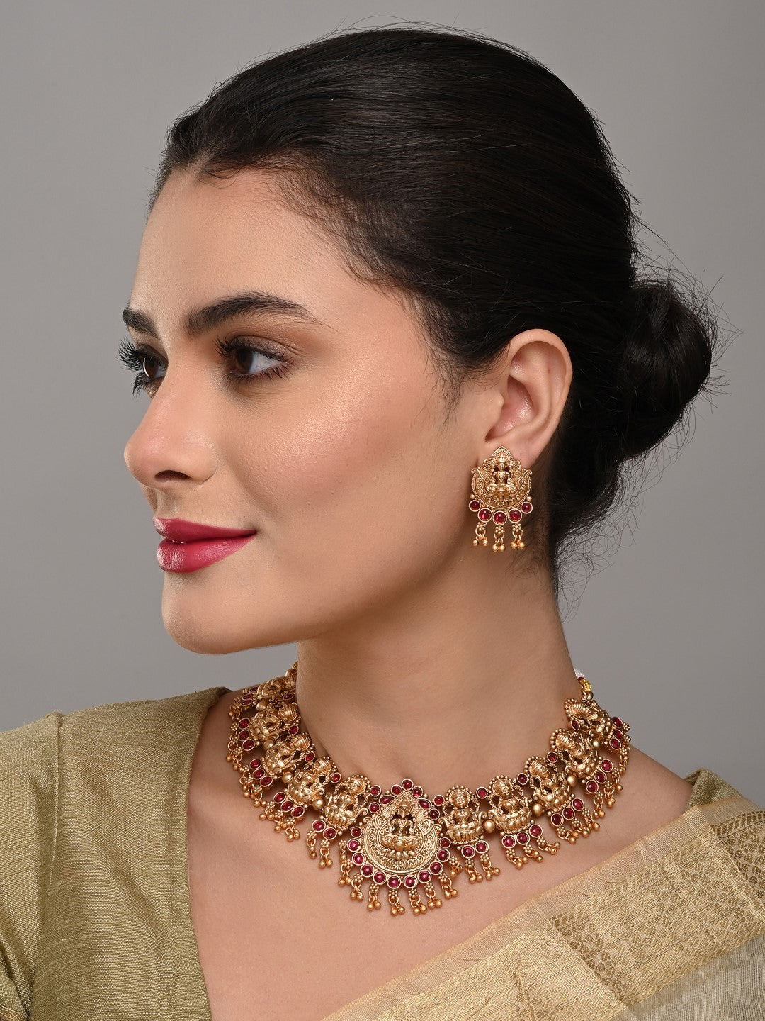 Ruby Accented Lakshmi Necklace Set