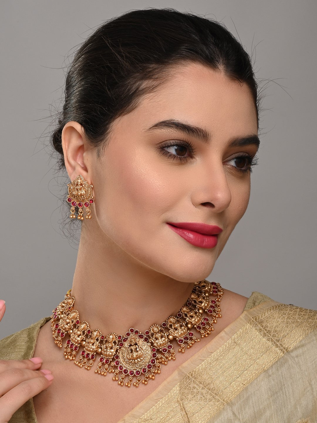 Ruby Accented Lakshmi Necklace Set