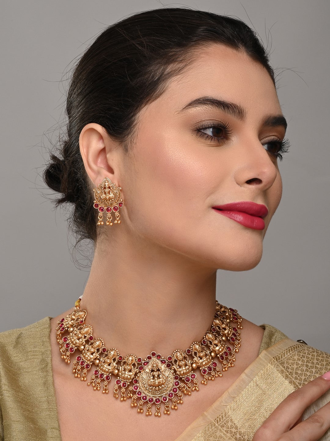 Ruby Accented Lakshmi Necklace Set