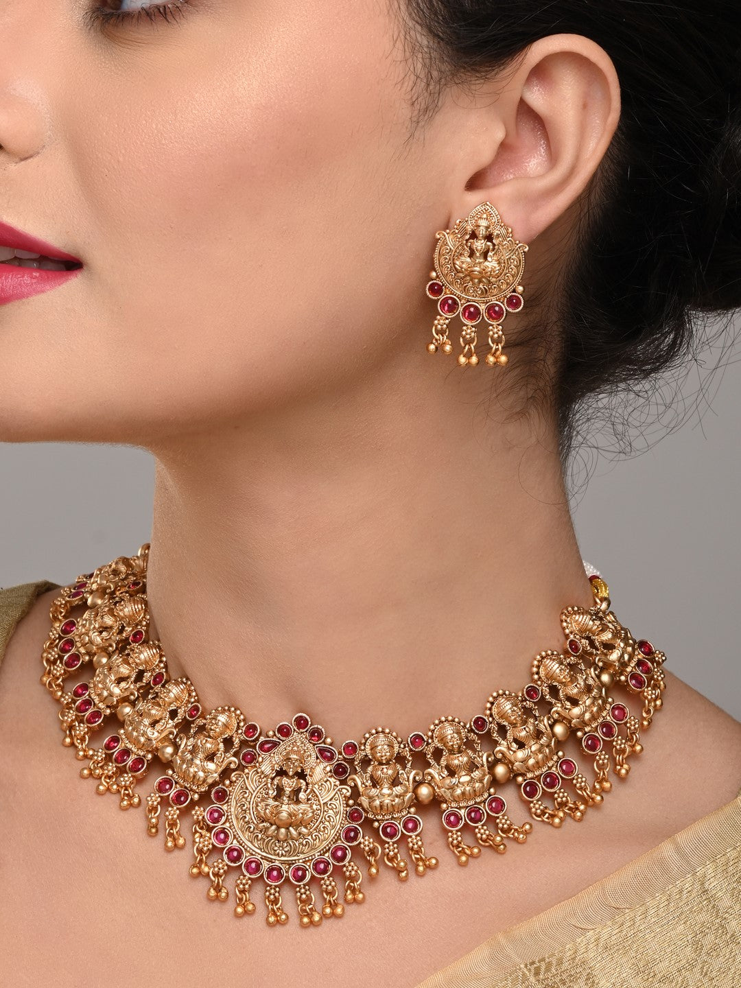 Ruby Accented Lakshmi Necklace Set