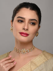 Gold plated kundan choket set with Stud earring