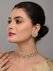 Gold plated kundan choket set with Stud earring