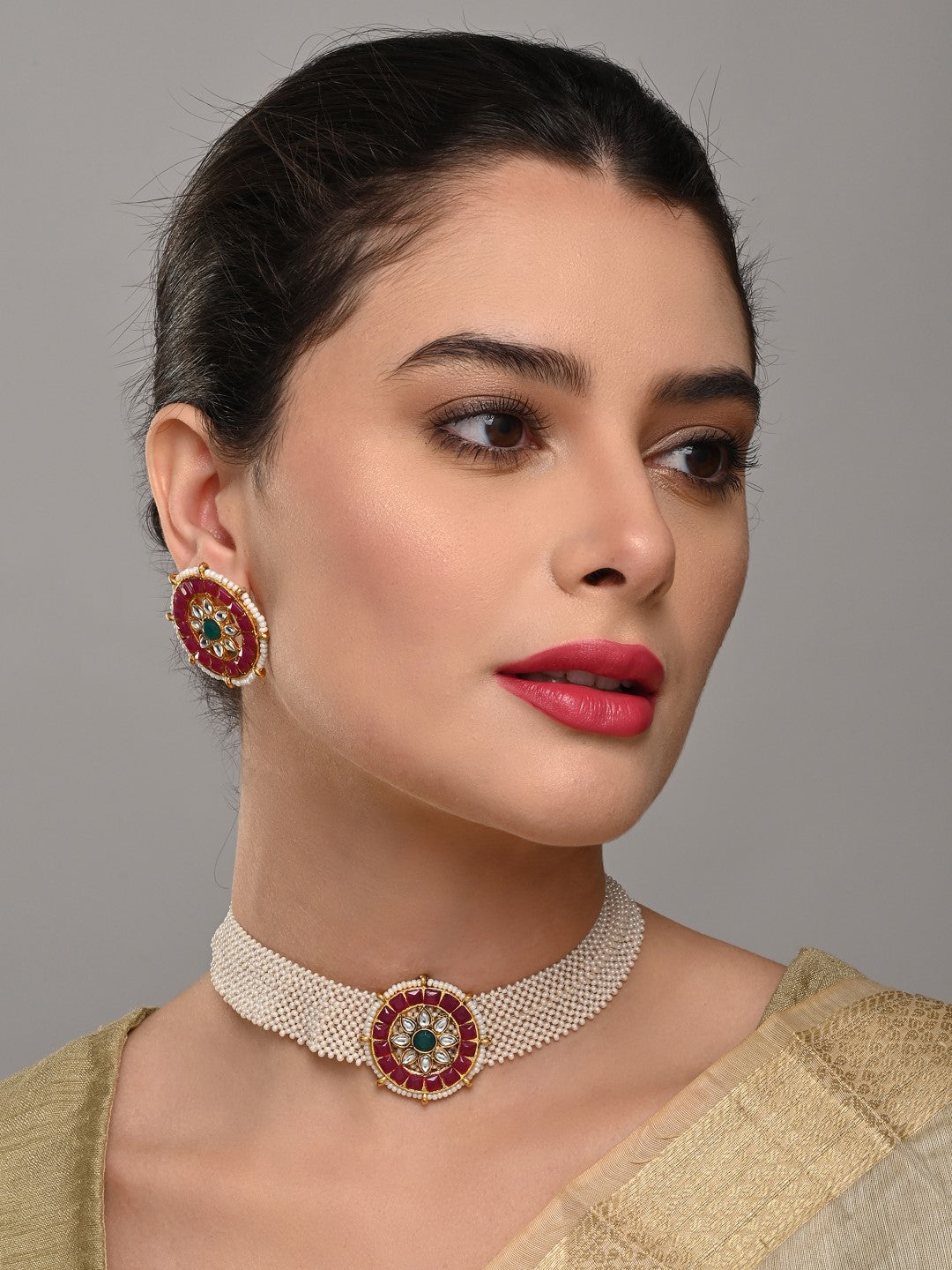 Ruby Pearl Circular Necklace Set