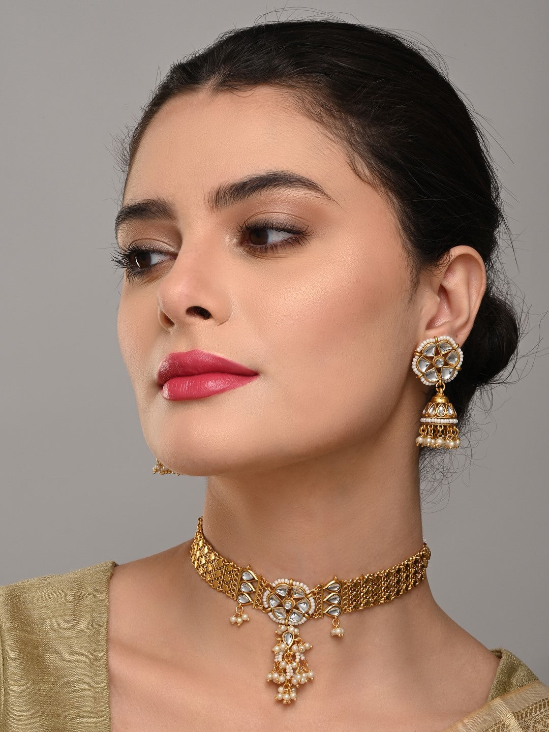 Kundan Choker Necklace Set with Jhumka Earrings