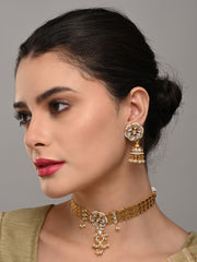 Kundan Choker Necklace Set with Jhumka Earrings