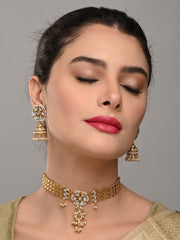 Kundan Choker Necklace Set with Jhumka Earrings
