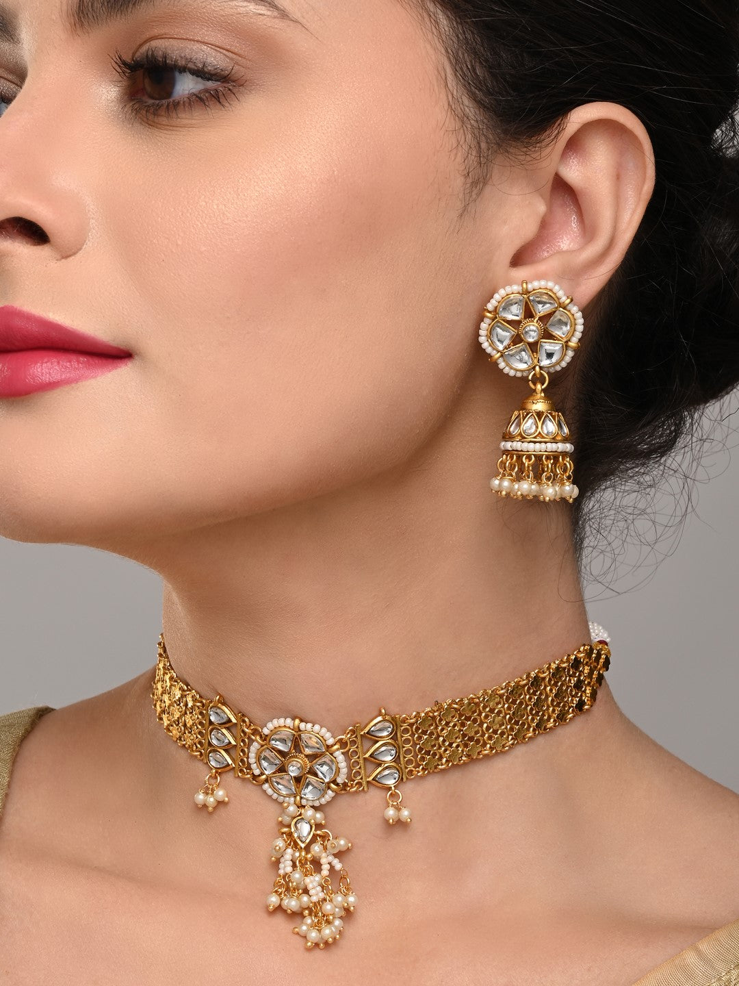 Kundan Choker Necklace Set with Jhumka Earrings