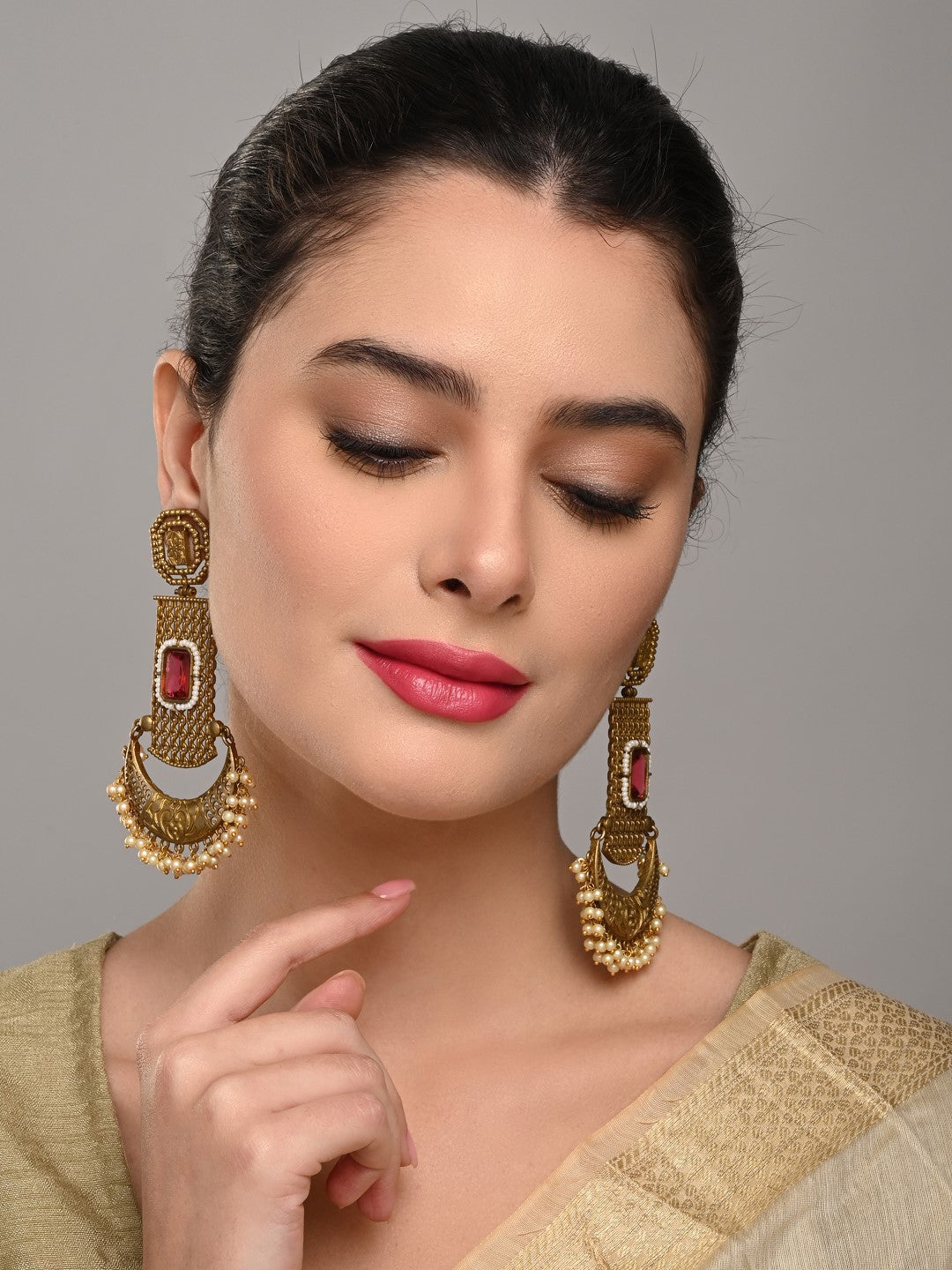 Antique Gold Filigree Drop Earrings with Pearl Elegance