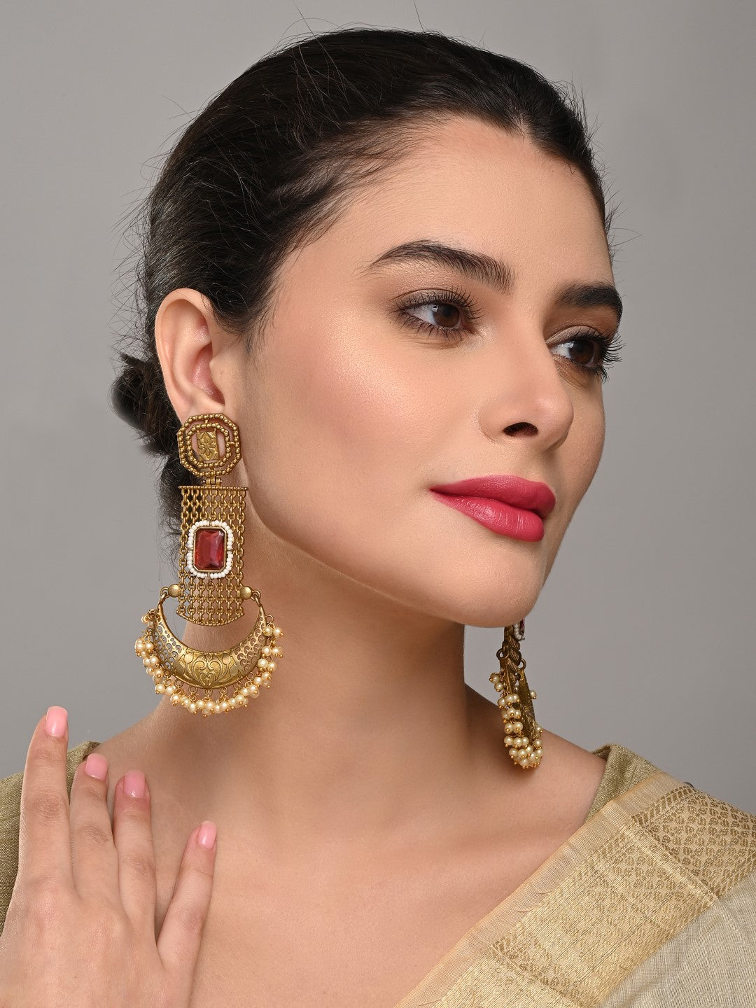 Antique Gold Filigree Drop Earrings with Pearl Elegance