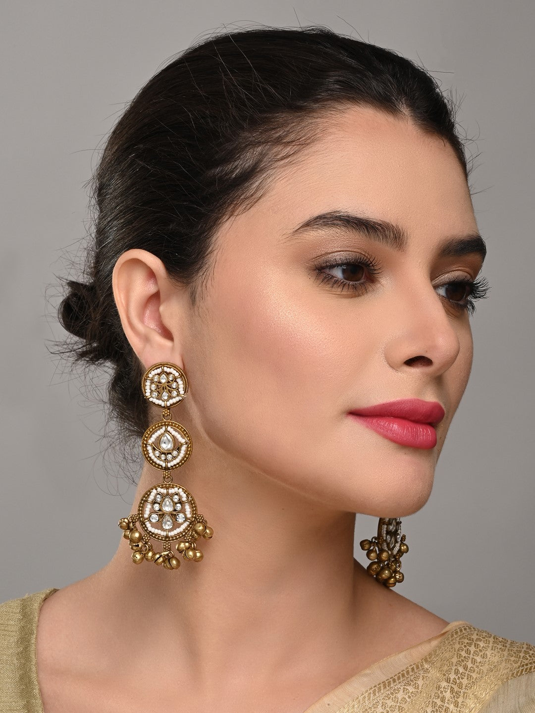 Antique Gold Drop Earrings with Ghungroo Charm