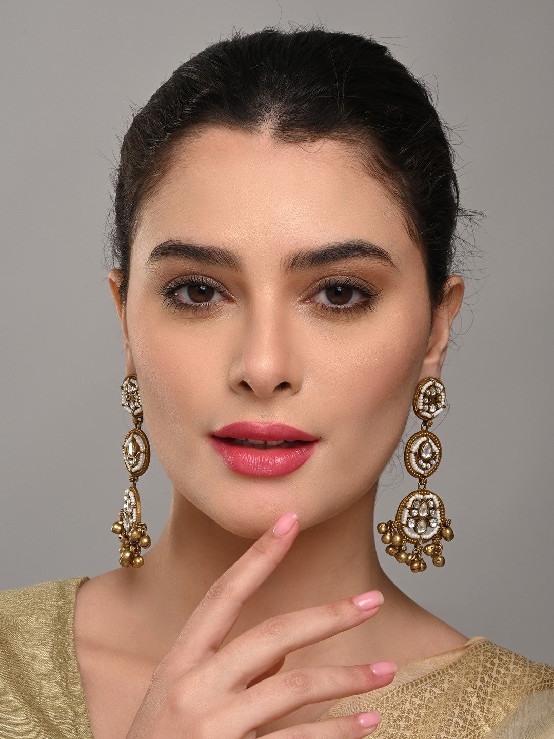 Antique Gold Drop Earrings with Ghungroo Charm