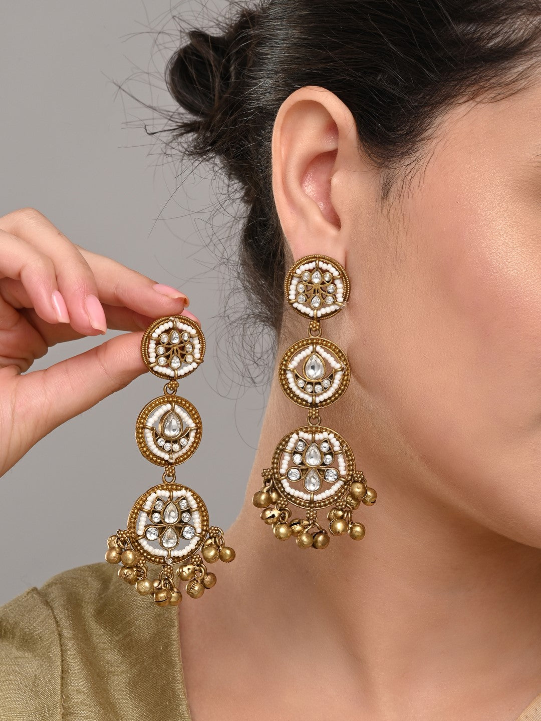 Antique Gold Drop Earrings with Ghungroo Charm