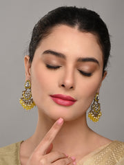 Gold plated kundan & Meenakari Chandbali Earring Yellow