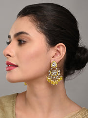 Gold plated kundan & Meenakari Chandbali Earring Yellow
