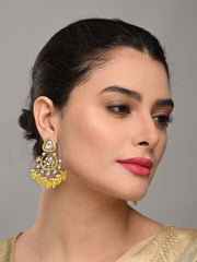 Gold plated kundan & Meenakari Chandbali Earring Yellow