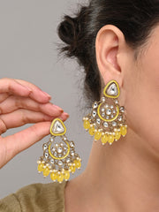 Gold plated kundan & Meenakari Chandbali Earring Yellow