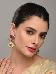 Gold-Plated Geometric Drop Earrings with MOP Filigree
