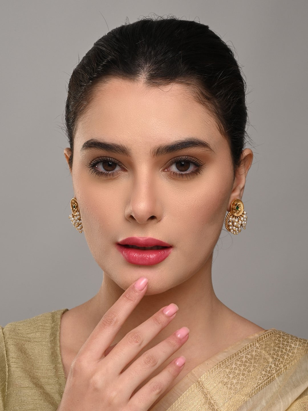 Antique Finish Brass Pearl Cluster Stud Earrings