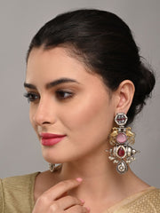 Dual-Tone Teardrop Earrings with Pink & White Sparkle